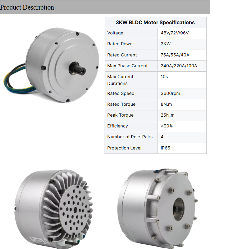 3000W Golden Motor 48V 72V BLDC PMSM Electric Motor for Electric ATV, Dirt Bike, Go Kart.