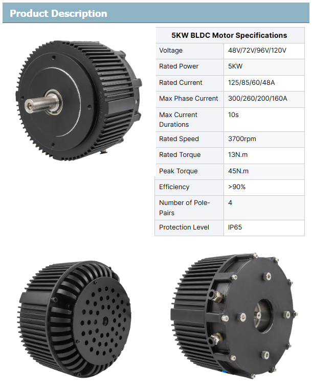 5000W Golden Motor 48V 72V 5KW BLDC PMSM Electric Motor for ATV, Dirt Bike, Go Kart, Motorcycle.