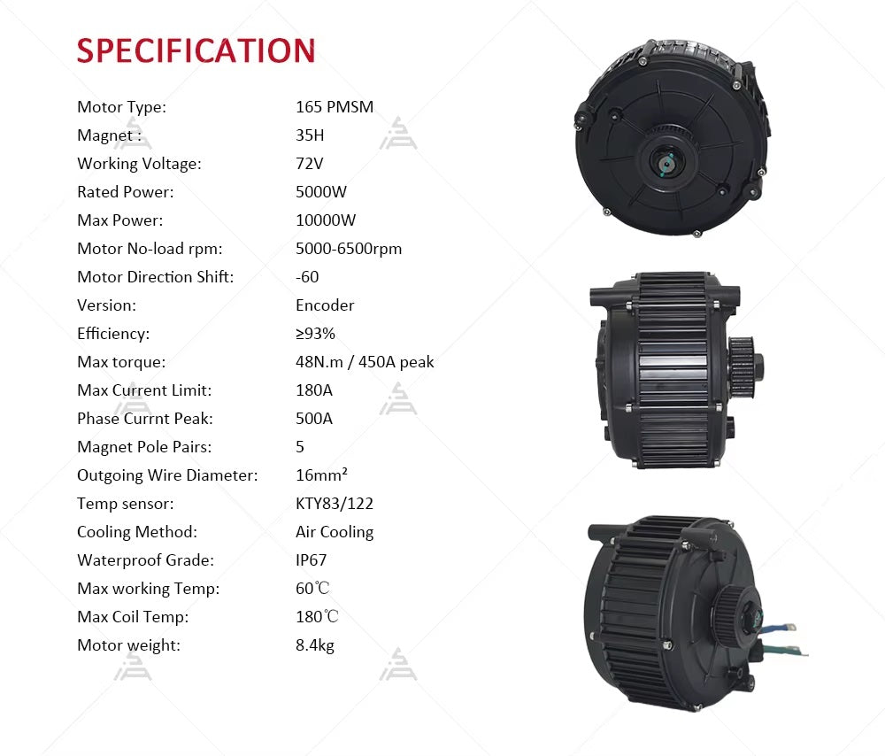 5000W QS MOTOR 165 V2 72V 35H Encoder OR Hall PMSM Mid drive Motor